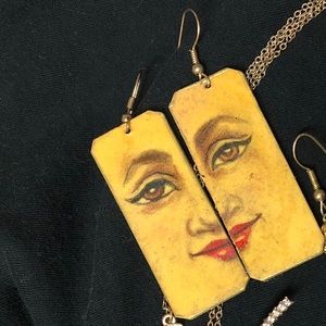 Upcycled Vintage Face Illustration Earrings
